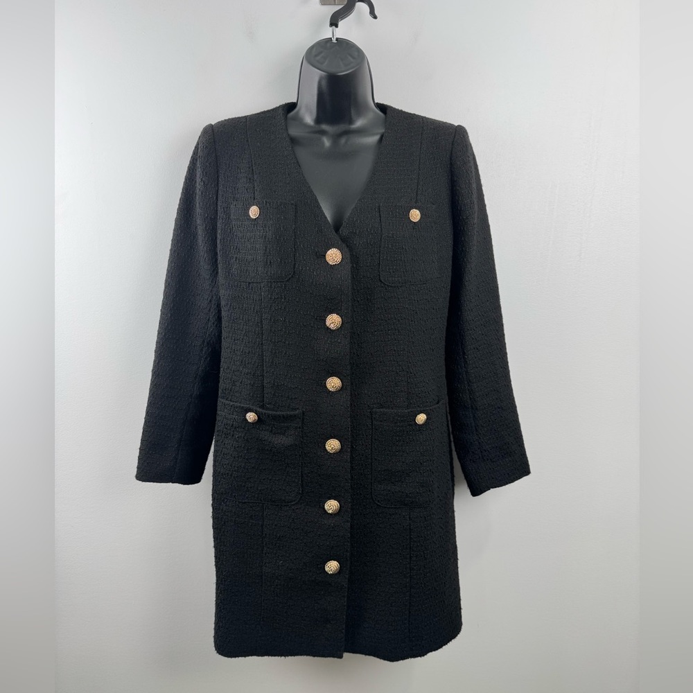 Tuckernuck Black Tweed Long Jacket with Gold Buttons